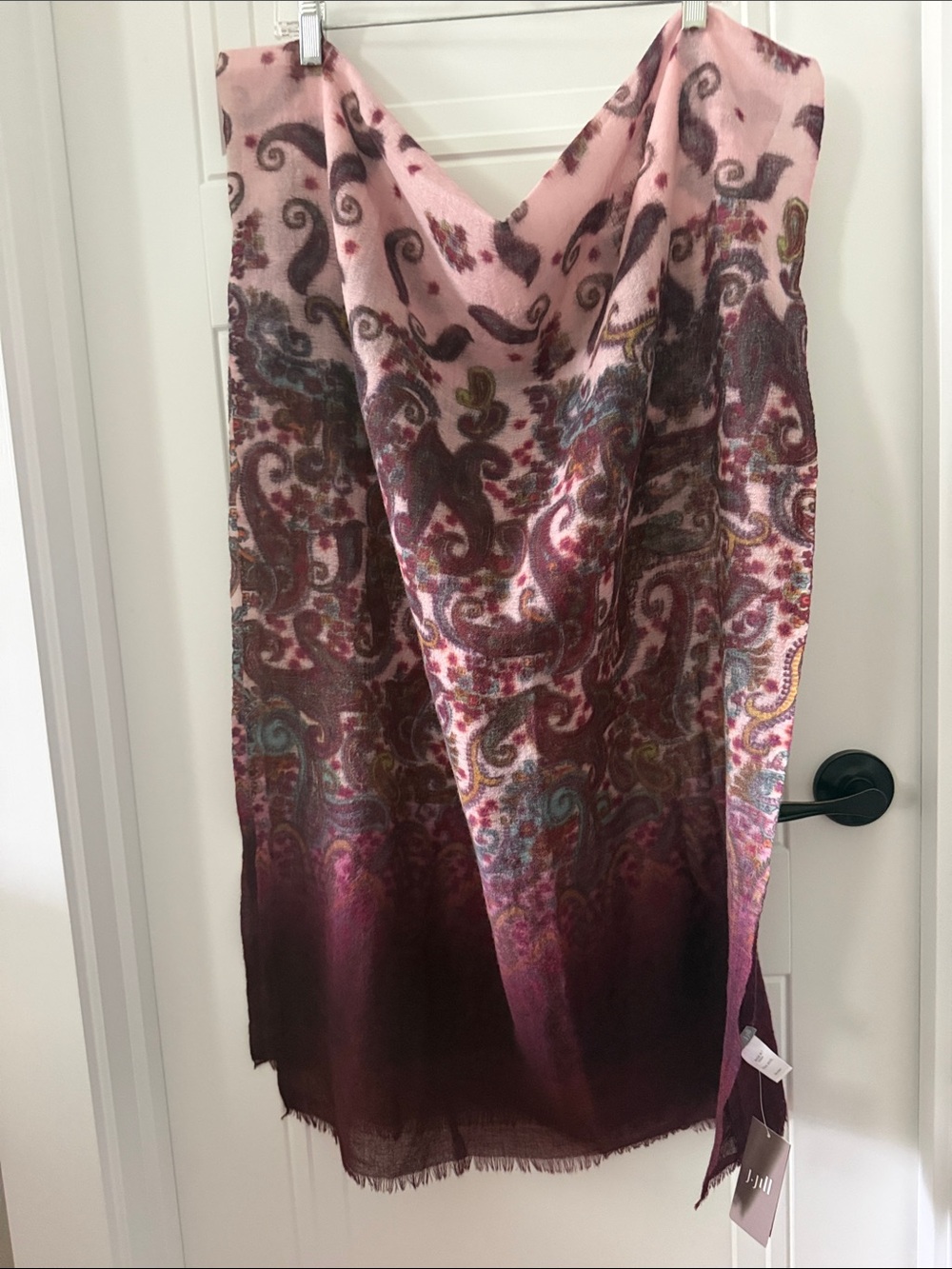 New J. Jill Wine & Pink Paisley Wool Scarf